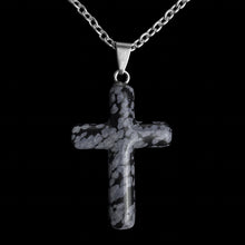 Load image into Gallery viewer, Snowflake Obsidian Cross Necklace
