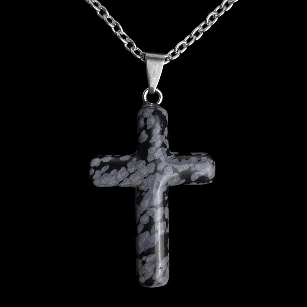 Snowflake Obsidian Cross Necklace