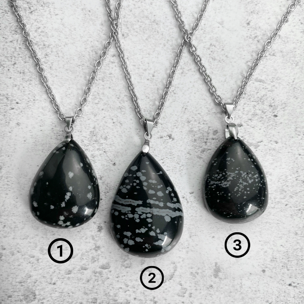 Snowflake Obsidian Drop Necklace